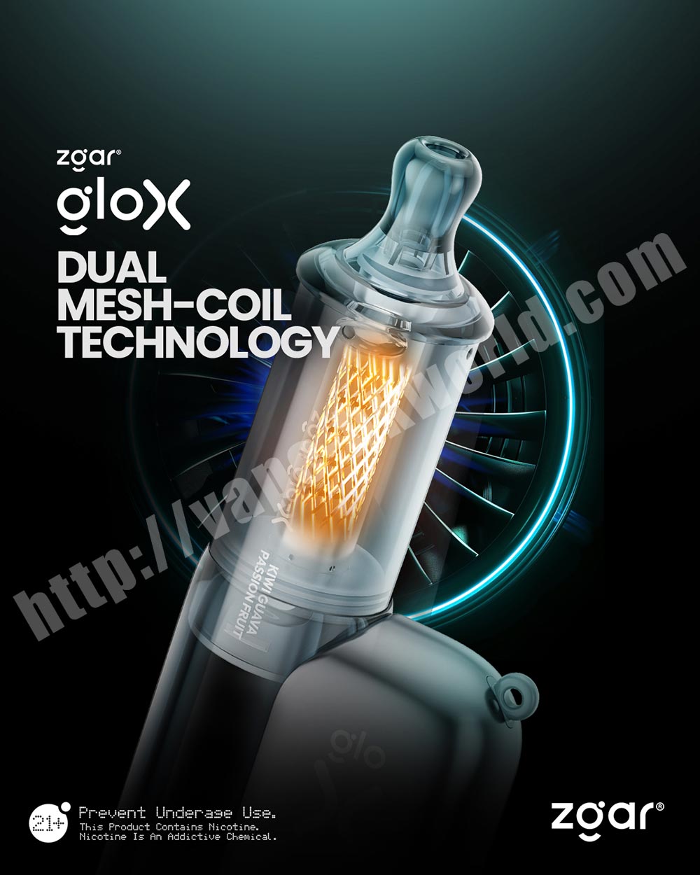 【新品特賣淨煙彈 買6彈送2彈加送1桿/10彈送4彈加送1桿】Zgar Glo-X 換彈式電子煙(12000口)(可充電)(900mAh)(12/16/20W輸出)(雙網芯模式)(多口味) 9 Zgar-glo-x vape 電子煙